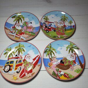 Santa Plates Set of 4 Wish You Were Here Vacation Christmas Holiday